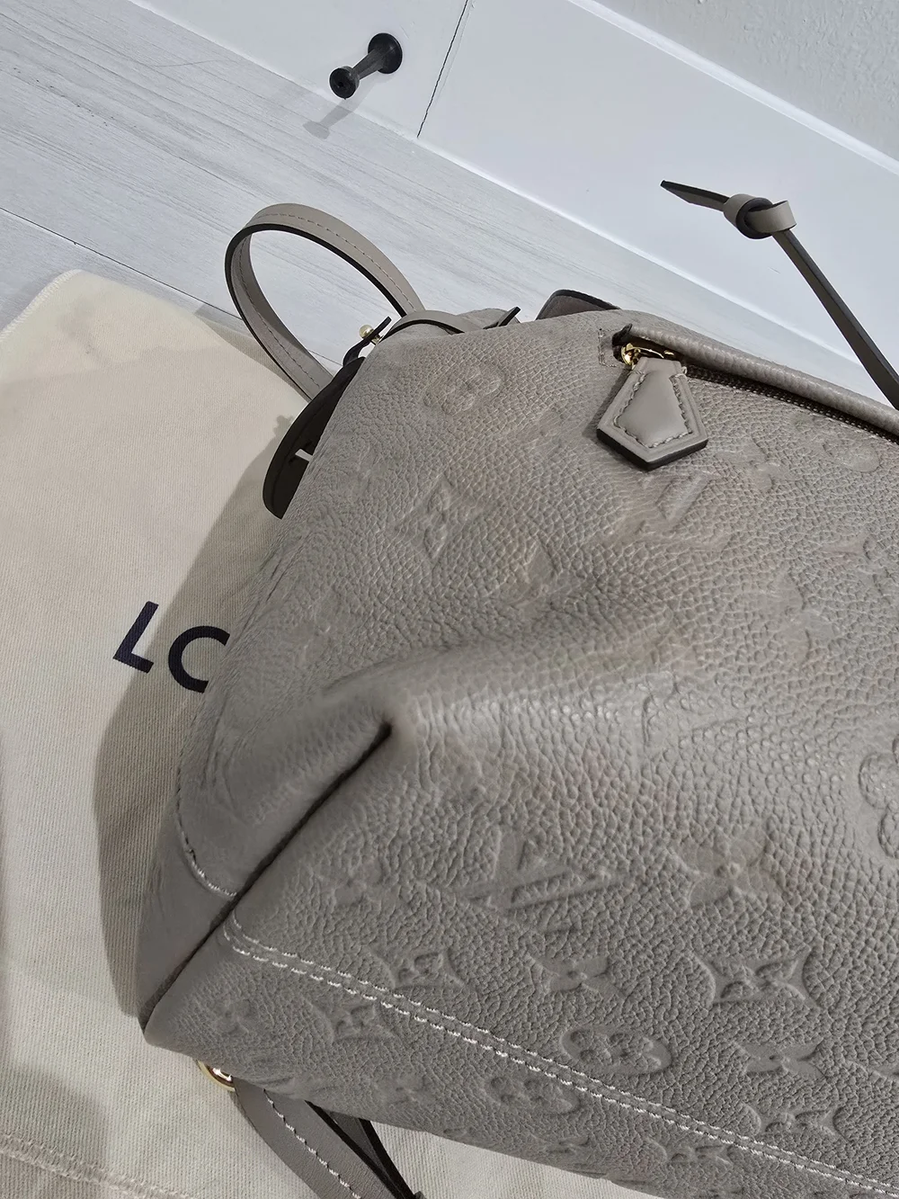 Louis Vuitton  Montsouris Backpack Turtledove Empreinte Leather Pink Interior
